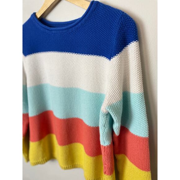 St. Johns Bay Women's Fisherman Knit Sweater Large Bright Colorblock Eclectic - Picture 3 of 10